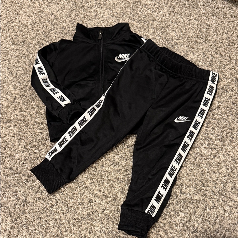 Nike Kids Black Track Jacket and Joggers with White Logo Tape